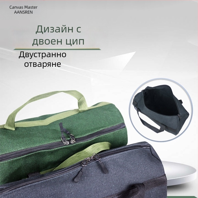 Удебелен платнен чан за инструменти за дърводелство, голяма кръгла ръчна торба