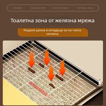 Луксозна вилно стилна кучешка клетка за малки породи с просторно вътрешно пространство, вградена тоалетна и отделна кучешка къща