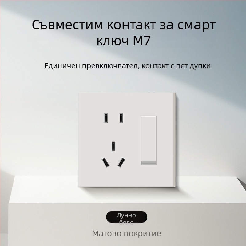 86-тип матов финиш превключвател и гнездо за скрит монтаж, съвместим със смарт системи, едноклавишно гнездо с пет отвора, панел за климатик 16A
