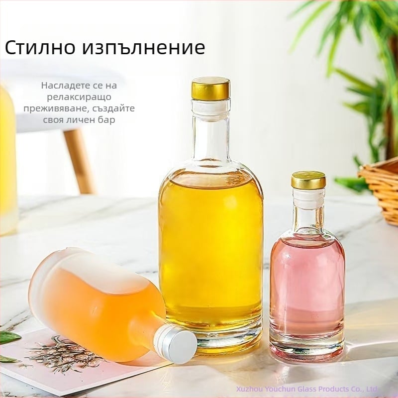 Стъклени бутилки за водка и алкохол, прозрачно запечатани бутилки за плодово вино и сливово вино
