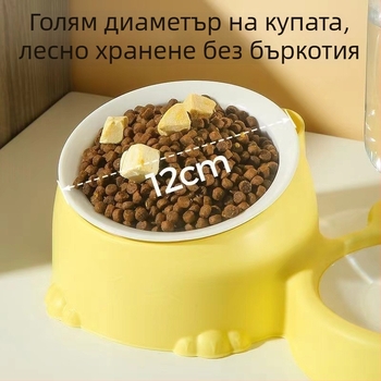Автоматична котешка купичка за вода и храна, с против преобръщане и наклонена опора за врата