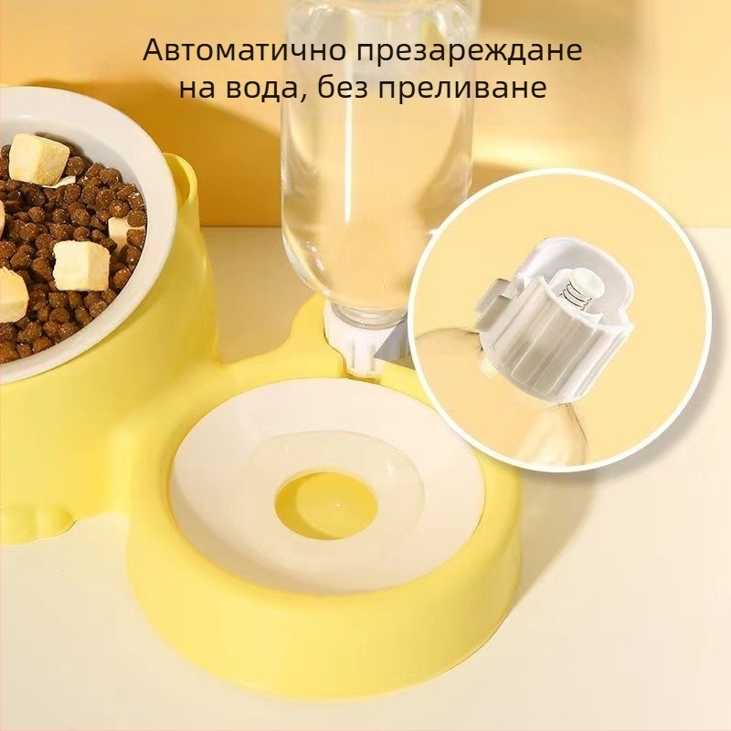 Автоматична котешка купичка за вода и храна, с против преобръщане и наклонена опора за врата