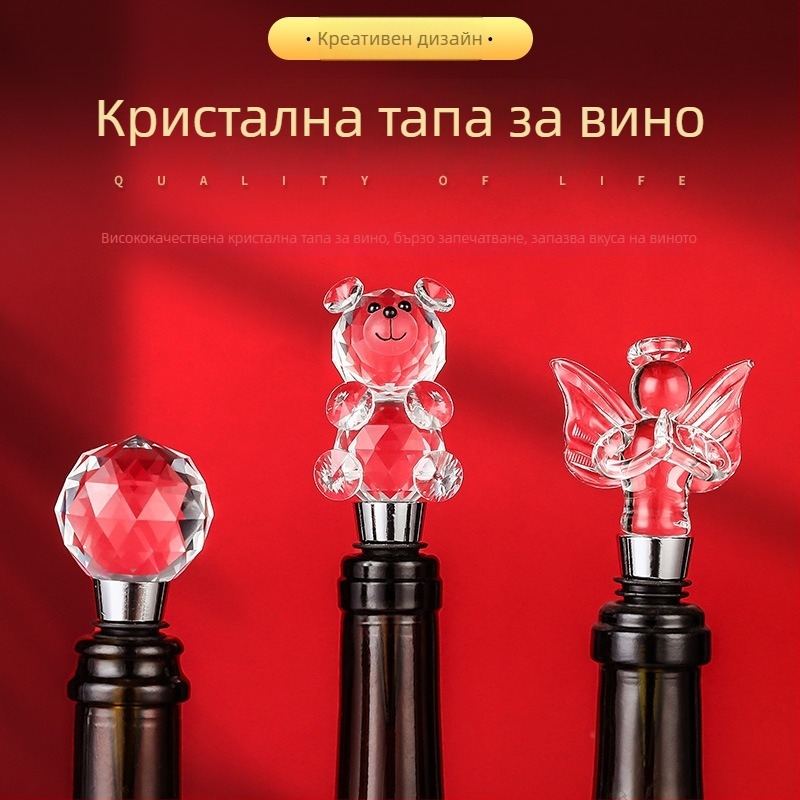 Стилен кристален запушал за бутилка червено вино с мотив роза – защита от прах и течове.