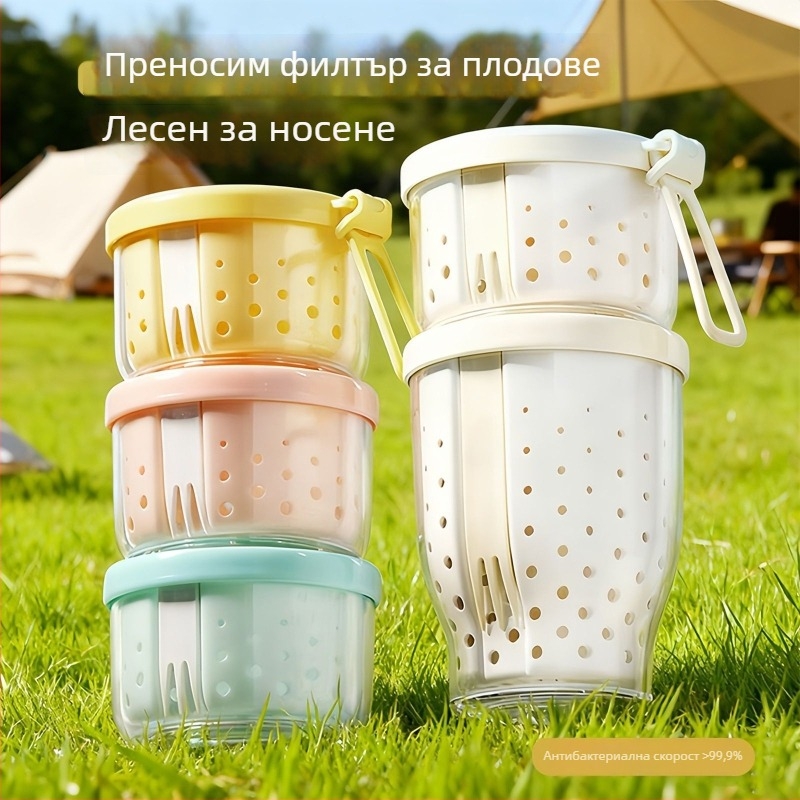 Инстаграм-стил чаша за плодова салата с дренажен дизайн, преносима закуска с кисело мляко за офис и кола, чаша за овес за през нощта с вилица