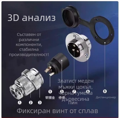 GX25-2 авиационен щепсел, 3–8 щифта, 9/10P12 ядра, фланцов женски към мъжки DF25M конектор