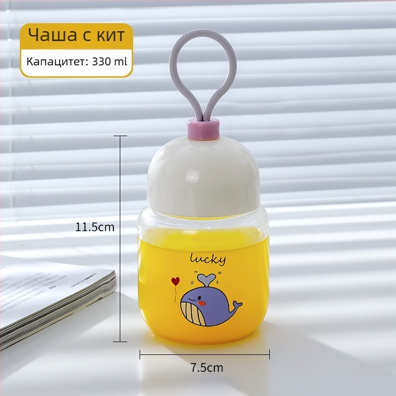 Мини стъклена чаша за дома, термоустойчива, компактна чашка с капак и сламка, за мляко, кафе и соево мляко