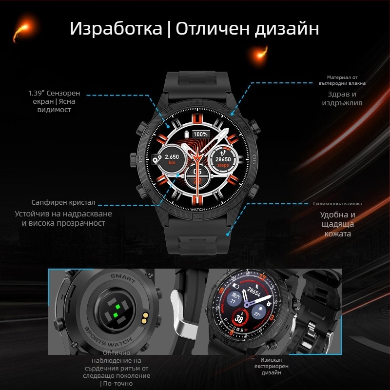 GS CARBON Bluetooth HD смарт часовник с напомняния за здравето и спорта, мултифункционален часовник за разговори