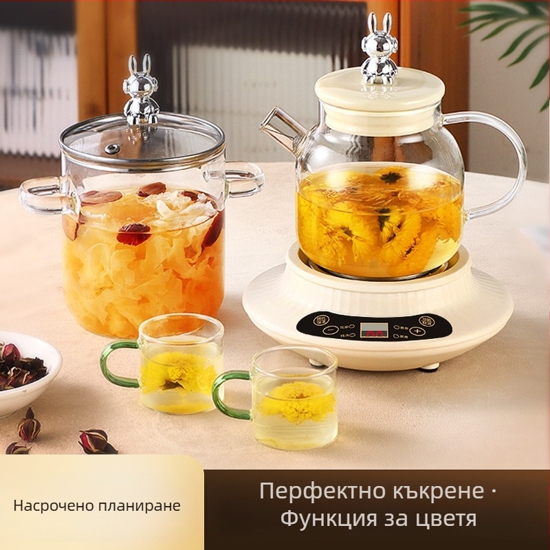 Стъклена здравословна пот за офис, мултифункционална електрическа кана за загряване с интелигентно управление на температурата, капацитет 1 л, 220 V, 300–350 W