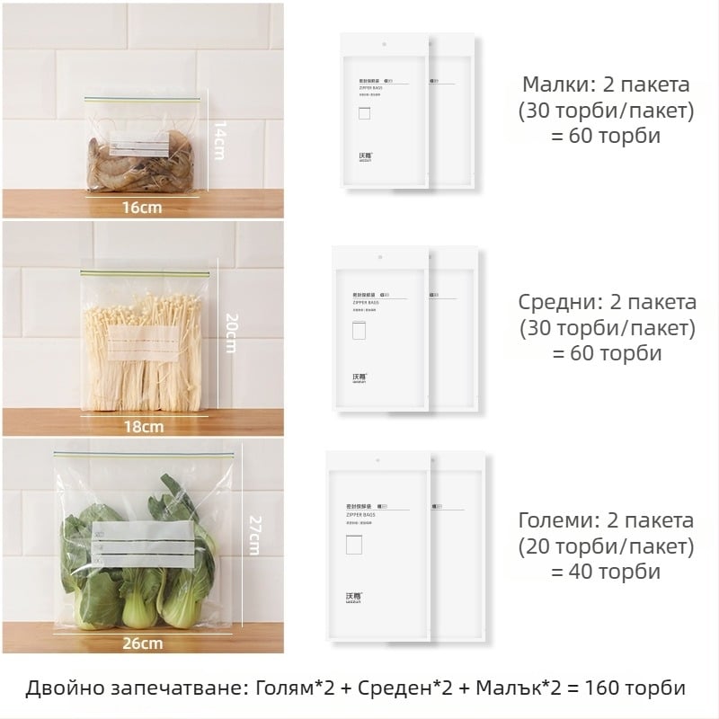 Запечатани торби за съхранение във фризера за дъмплинги и зеленчуци