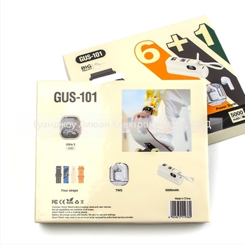 GUS-101 спортен смарт часовник с функция за снимане, мониторинг на сърдечен ритъм и кръвно налягане, крачкомер, външна батерия и комплект слушалки
