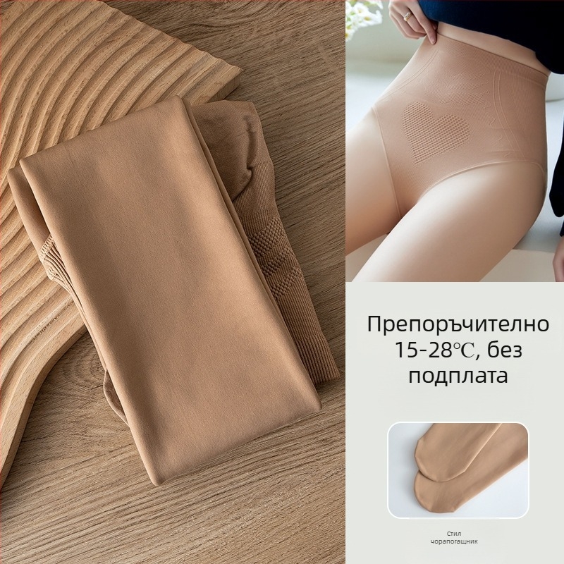 Дамски колготки в телесен цвят с подплата от флийс, дебели за зимата, пълна дължина, размер XL, от найлон