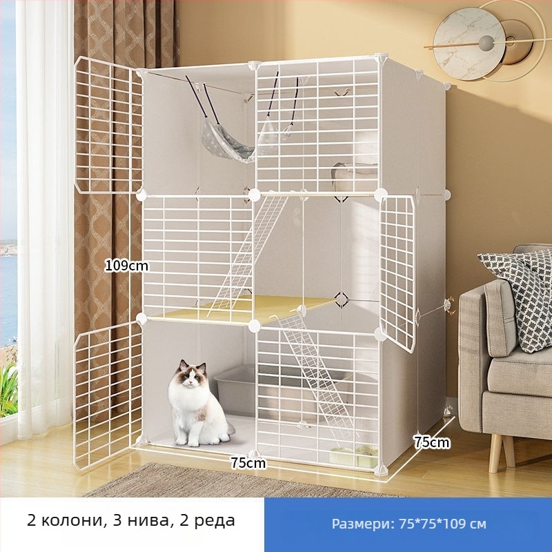 Котешка клетка от неръждаема стомана за вътрешна употреба, двуетажна, просторен вътрешен обем за котенца