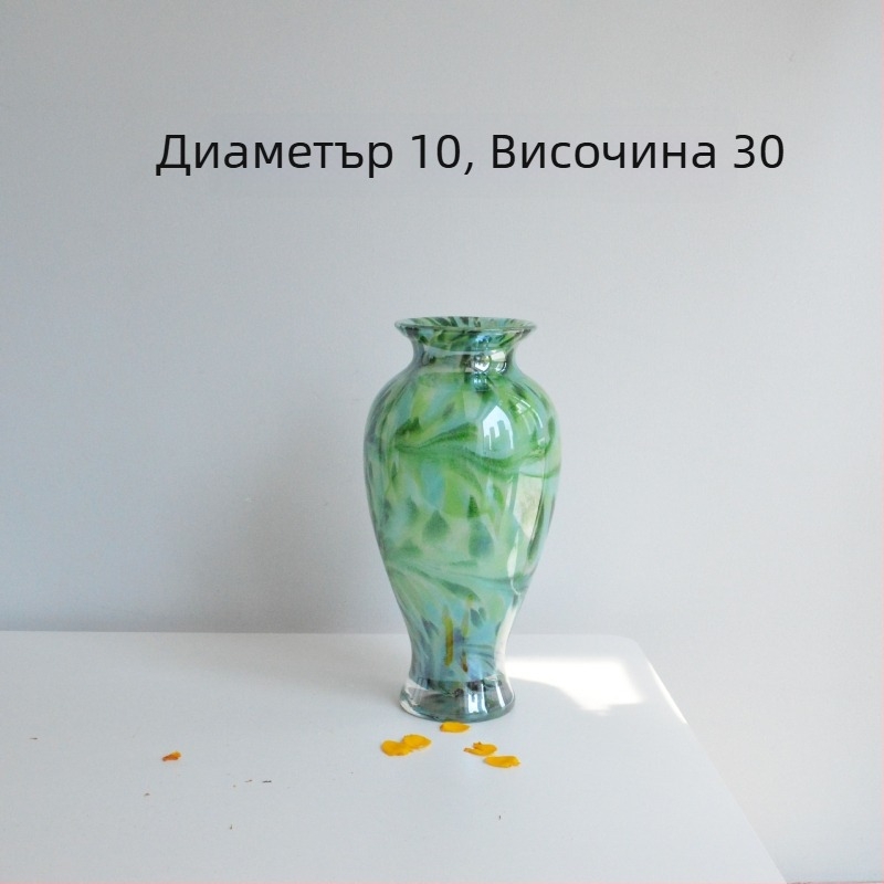 Стъклена ваза в минималистичен стил, дизайнерска арт флорална украса за дневна и антре