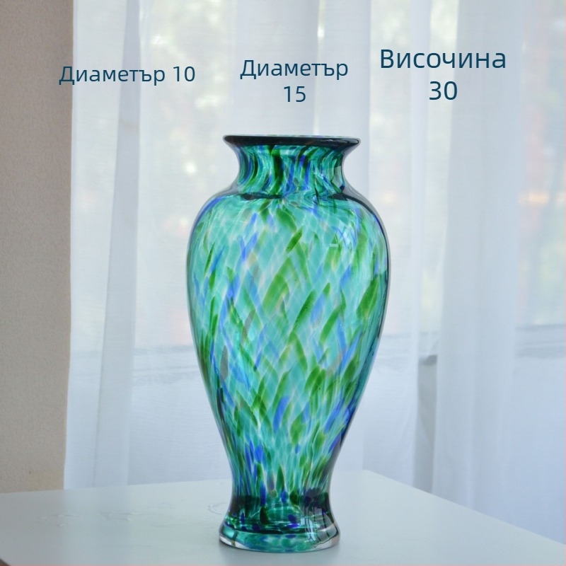 Стъклена ваза в минималистичен стил, дизайнерска арт флорална украса за дневна и антре