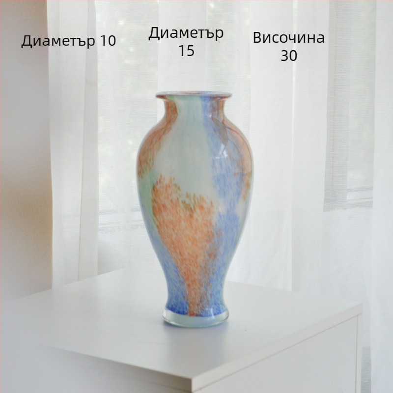 Стъклена ваза в минималистичен стил, дизайнерска арт флорална украса за дневна и антре