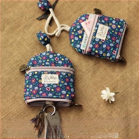 Дамски платнен ключодържател с издърпващ се шнур и цип, устойчив на надраскване, побира монети и банкови карти