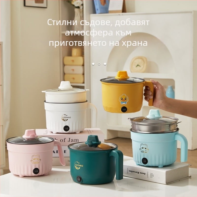 Многофункционална всичко-в-едно електрическа тенджера с незалепващо покритие, 450W, 220V, стъклен капак, двуслоен дъно