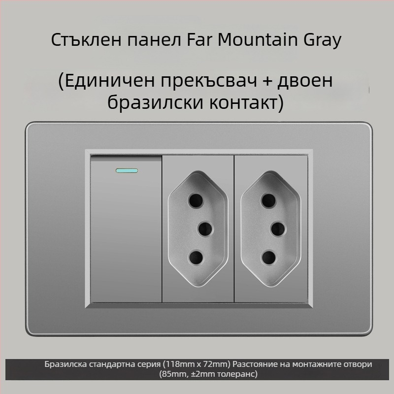 Стенно гнездо с три отвора, USB Type-C, 10A, Бразилски стандарт, сив панел