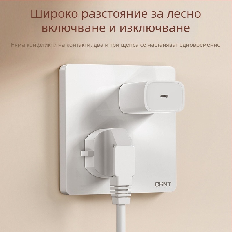 Chint скрит стенен превключвател и контакт, панел с 1 гнездо и 5 отвора, кремав стил, бял 6C