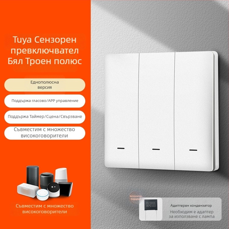 Zhengshang B1 Tuya интелигентен WiFi превключвател, безжичен дистанционен панел за гласово управление, европейски стандарт
