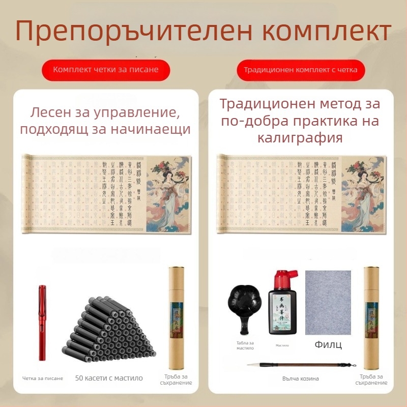 Luoshenfu: Копиращ буквар в стил малък печат за начинаещи, практика калиграфия с мека четка, дълъг свитък в стил печат — Официален стил