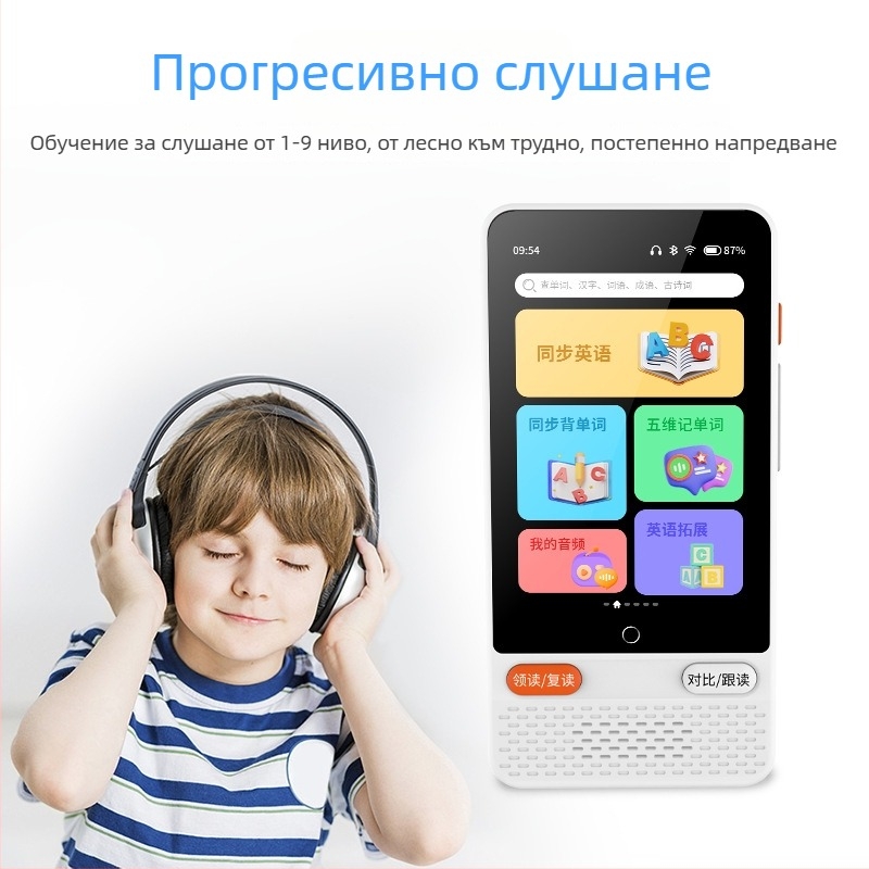 Устройство за учене на английски език за всички предмети с функция за повторение и слушане, за ученици от началното до гимназиално образование
