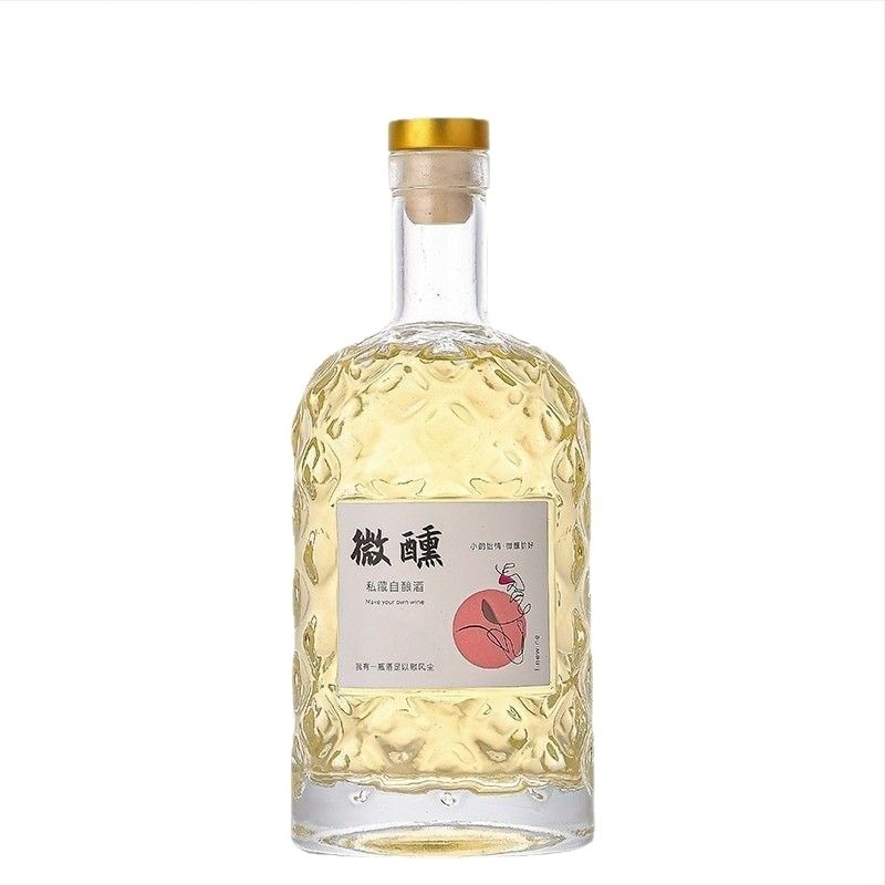 500ml прозрачно стъклено шише за плодово вино, празно и запечатано за домашна употреба, с различни капачки