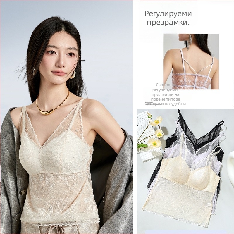 Mulberry silk дантелен сутиен с дизайн на гръб, френски стил, безжичен, пълна чашка