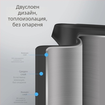 Po Wei електрическа кана за хотели, компактна 0.8 л, 316 неръждаема стомана, двуслойна конструкция, бързо кипване