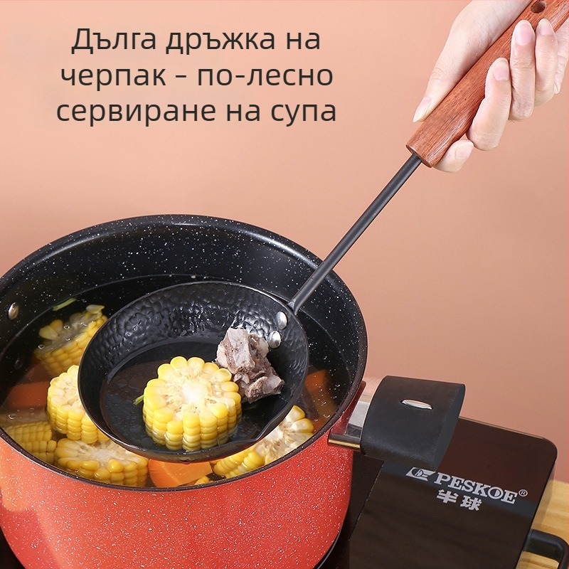 Чугунена лъжичка за олио с дълга дръжка, японски стил, без покритие, за пържене на яйца