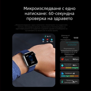 Смарт часовник с Bluetooth за разговори, гласов асистент, мониторинг на пулса и телесната температура, микро здравен преглед, измерване на мочна киселина и липиди TK50
