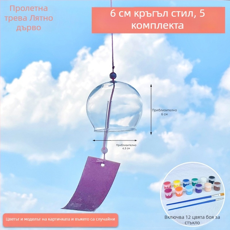 DIY комплект за ветрово звънче от прозрачно стъкло в японски стил с рисуван дизайн