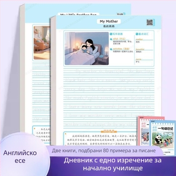 Учебник за писане на английски изречения в дневник за ученици от началното образование (3–6 клас), стил почерка, упражнения по писане според изображения, книга за калиграфия.