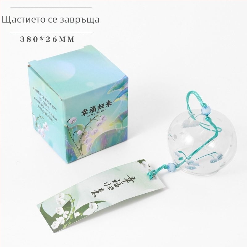 Стъклена камбанка за вятър с дизайн на черешово цветче, висяща украса за спалня в японски стил, пера