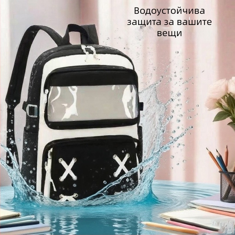 Мультяшна раница за ученици от средното училище, водоустойчива и издръжлива, с голям капацитет, оксфорд плат, кампус стил, проста училищна раница