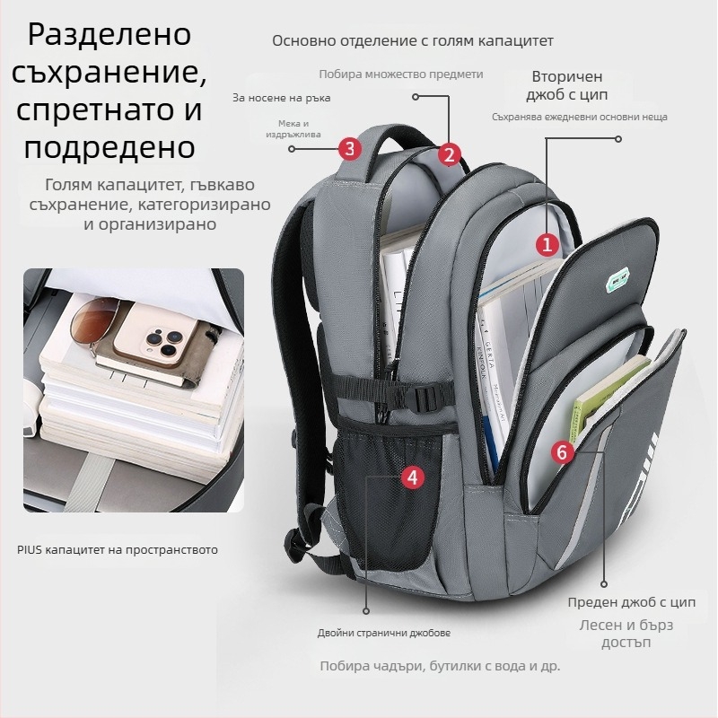 Ученическа раница с нов стил за средно училище и гимназия, раница за пътуване с голям капацитет, лека и удобна за лаптоп