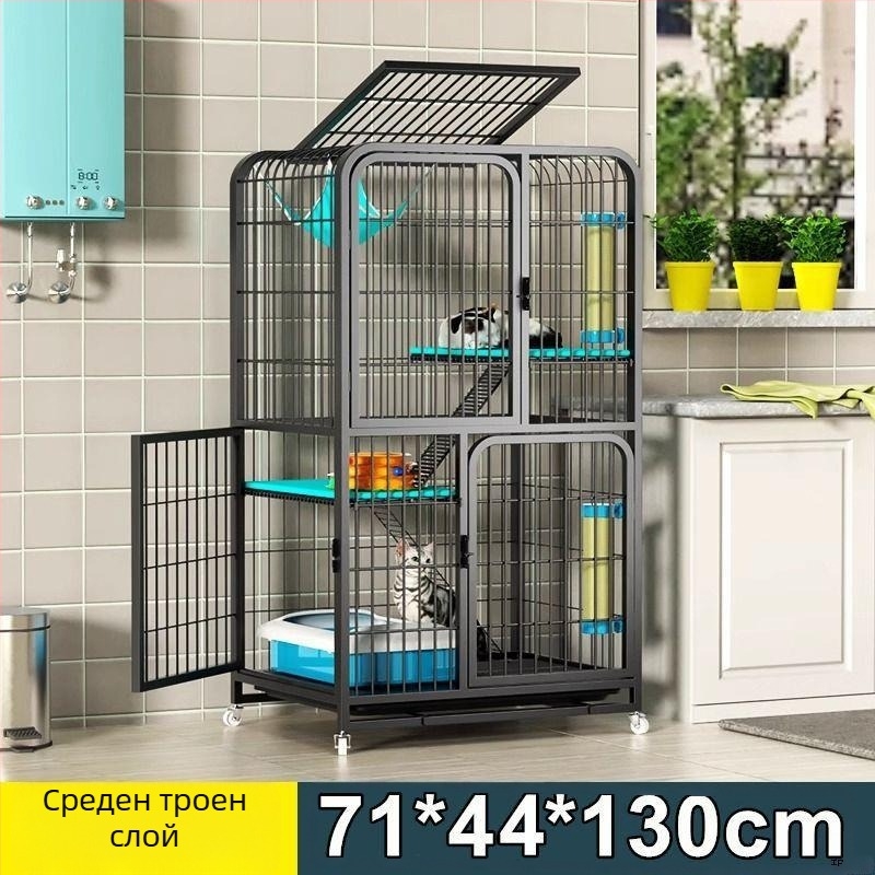 Сгъваема вътрешна котешка клетка с интегрирана котешка тоалетна за компактни апартаменти