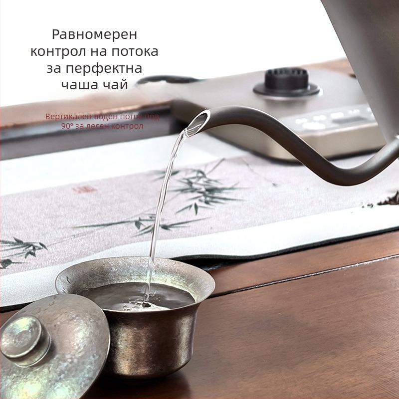 Електрически чайник с контрол на температурата, 0.8 л, корпус от неръждаема стомана и ABS, автоматично изключване, база 360°