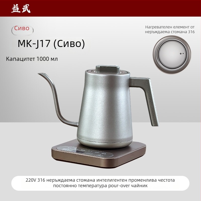 Електрически чайник с контрол на температурата, 0.8 л, корпус от неръждаема стомана и ABS, автоматично изключване, база 360°