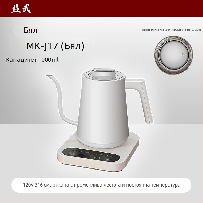 Електрически чайник с контрол на температурата, 0.8 л, корпус от неръждаема стомана и ABS, автоматично изключване, база 360°