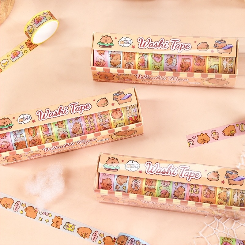 Wheat Youth комплект Washi ленти, 10 ролки за декорация на дневник с карикатурни стикери