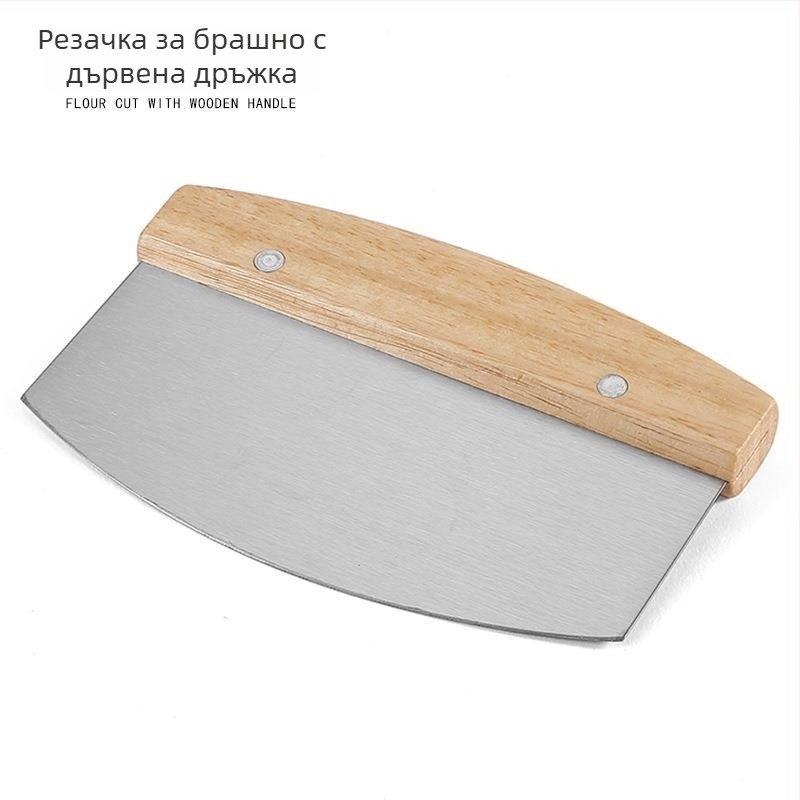 Сет от неръждаема стомана с дървена дръжка: нож за нудели и тесто, скребка за брашно и шпатула за крем за торти