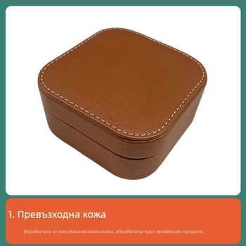 Квадратна PU кожена кутия за съхранение с капак, дървен модел, опаковка за бижута и гривни