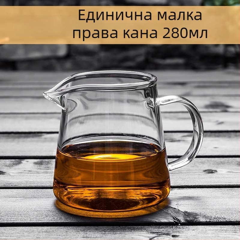 Стъклен чайник с удебелен термоустойчив корпус и вградена филтърна мрежа, разделител за чай с малък зелен мандарин за кунг-фу чай