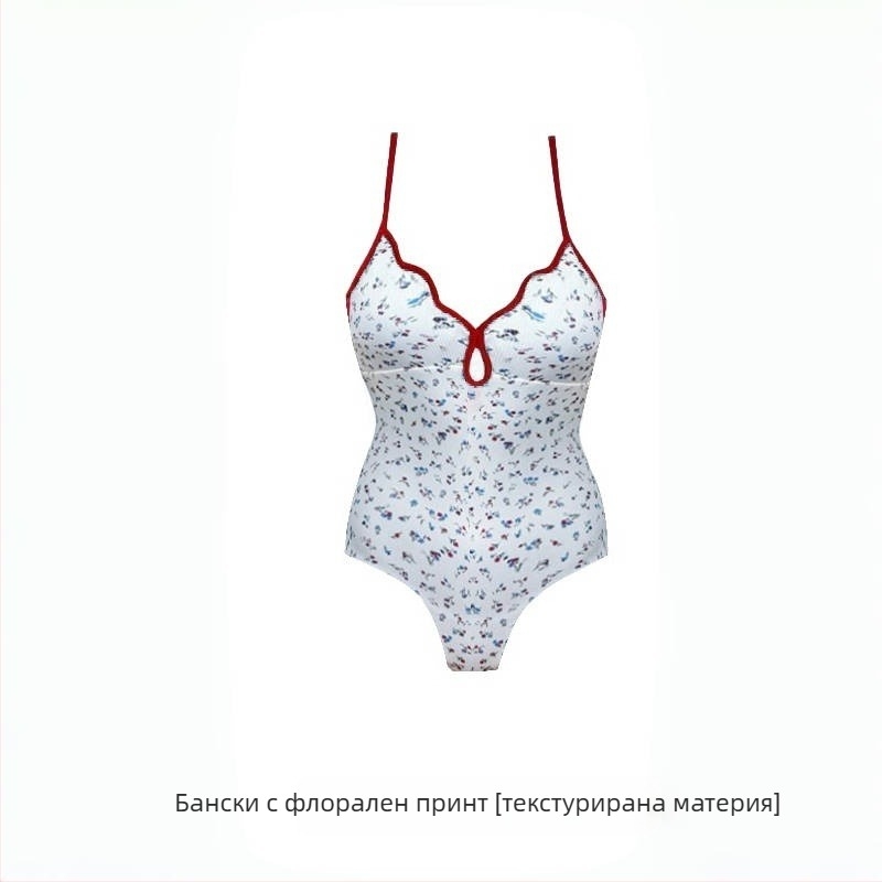2026 Флорално консервативно цял костюм за плуване за жени с триъгълно горнище, стегнат силует