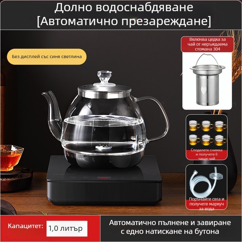 Всичко в едно: електрически чайник с контрол на температурата и стъклена водна кана (1 л)