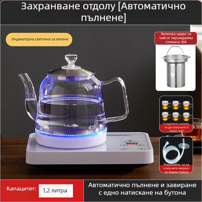 Всичко в едно: електрически чайник с контрол на температурата и стъклена водна кана (1 л)