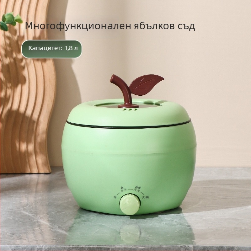 Електрически мултифункционален съд за лапша с незалепващо покритие, 1 порция, керамична вложка, домашна употреба, 1,8 л, бяло-зелено