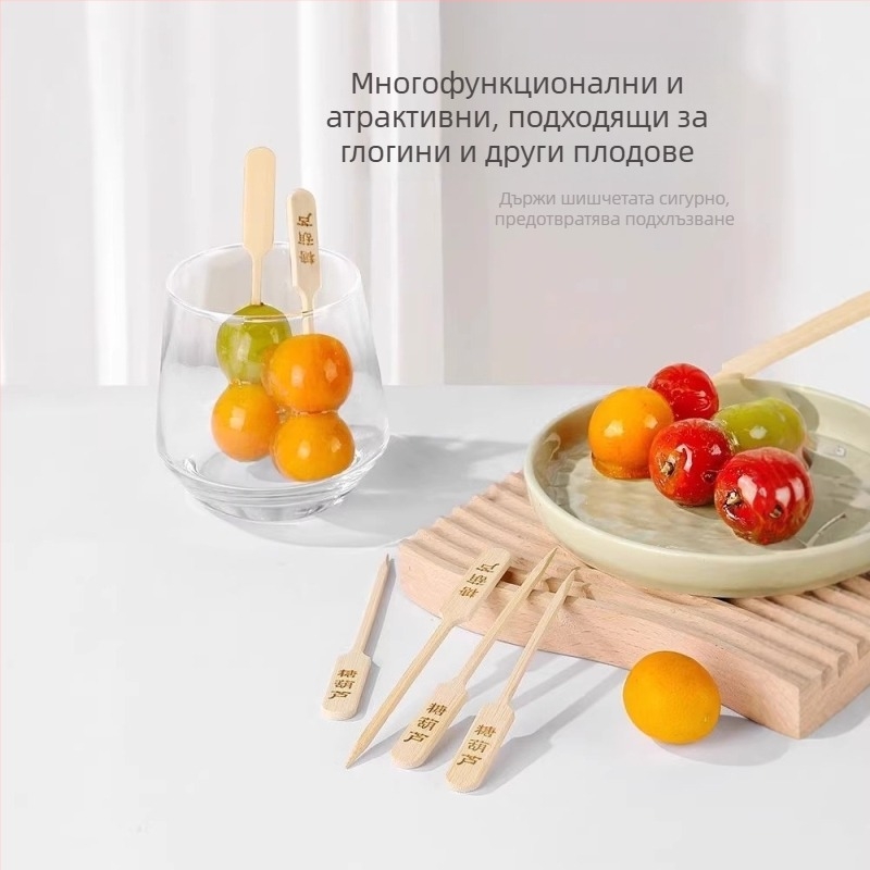 Мини бамбукови шишчета за плодове, шишчета с форма на ракета, хранително качество, еднократни