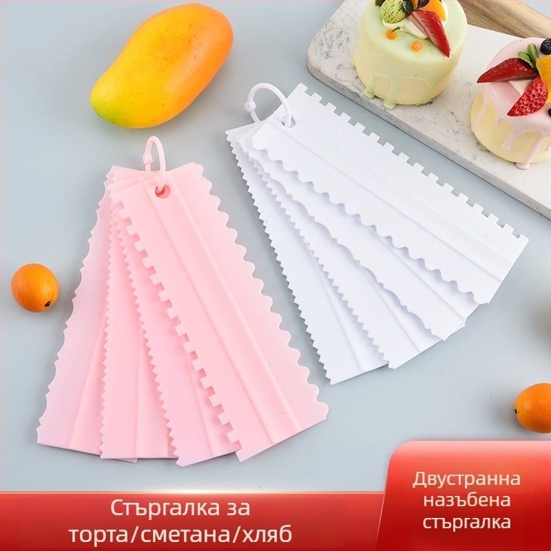Двустранна шпатула за глазура на торти, удължен скрепер с назъбени ръбове – комплект 4 части за домашно печене